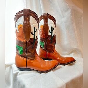 Montana brand Western Cowboy Boots with Cactus Design